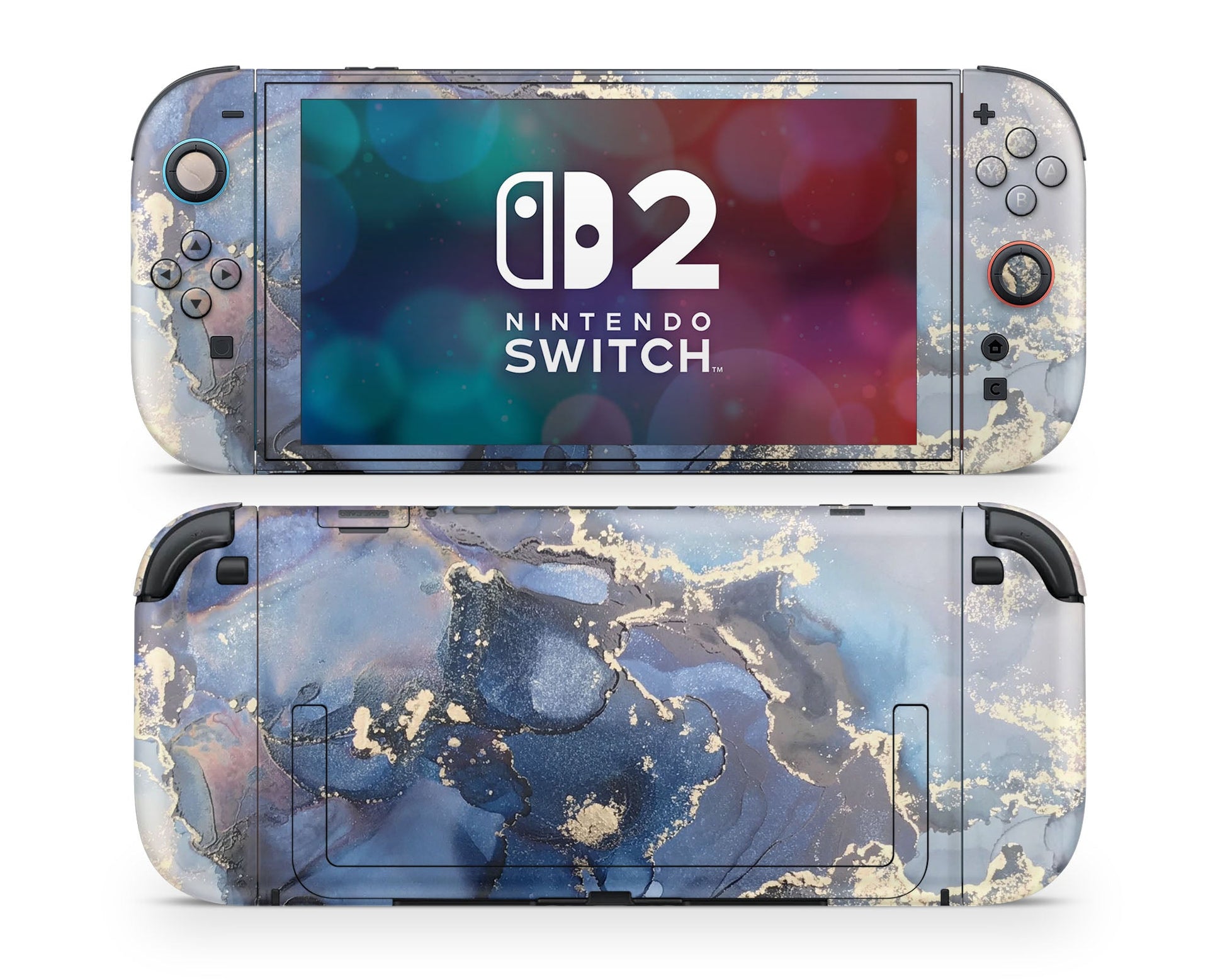Lux Skins Nintendo Switch 2 Ethereal Blue Gold Marble Classic no logo Skins - Pattern Marble Skin