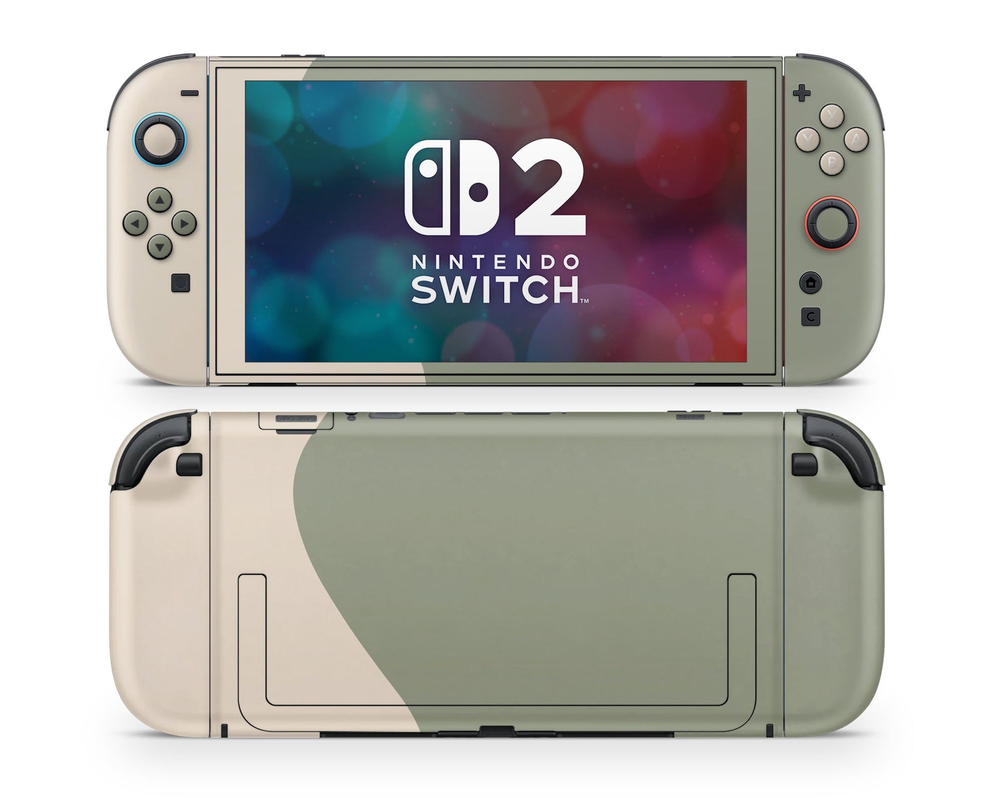 Lux Skins Nintendo Switch 2 Two Tone Wild Sage Green Cream Classic no logo Skins - Solid Colours Colour Blocking Skin