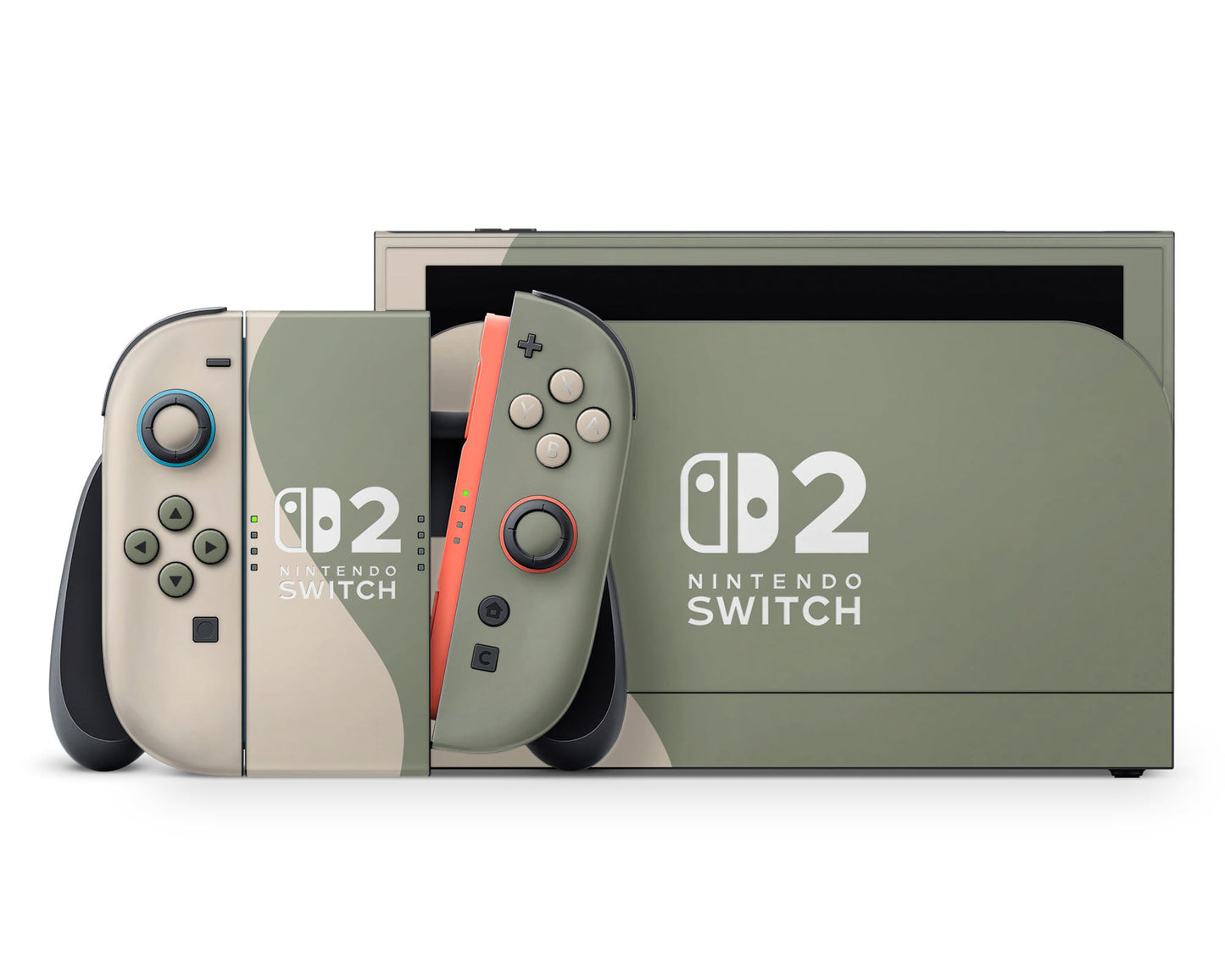 Lux Skins Nintendo Switch 2 Two Tone Wild Sage Green Cream Nintendo logo Skins - Solid Colours Colour Blocking Skin
