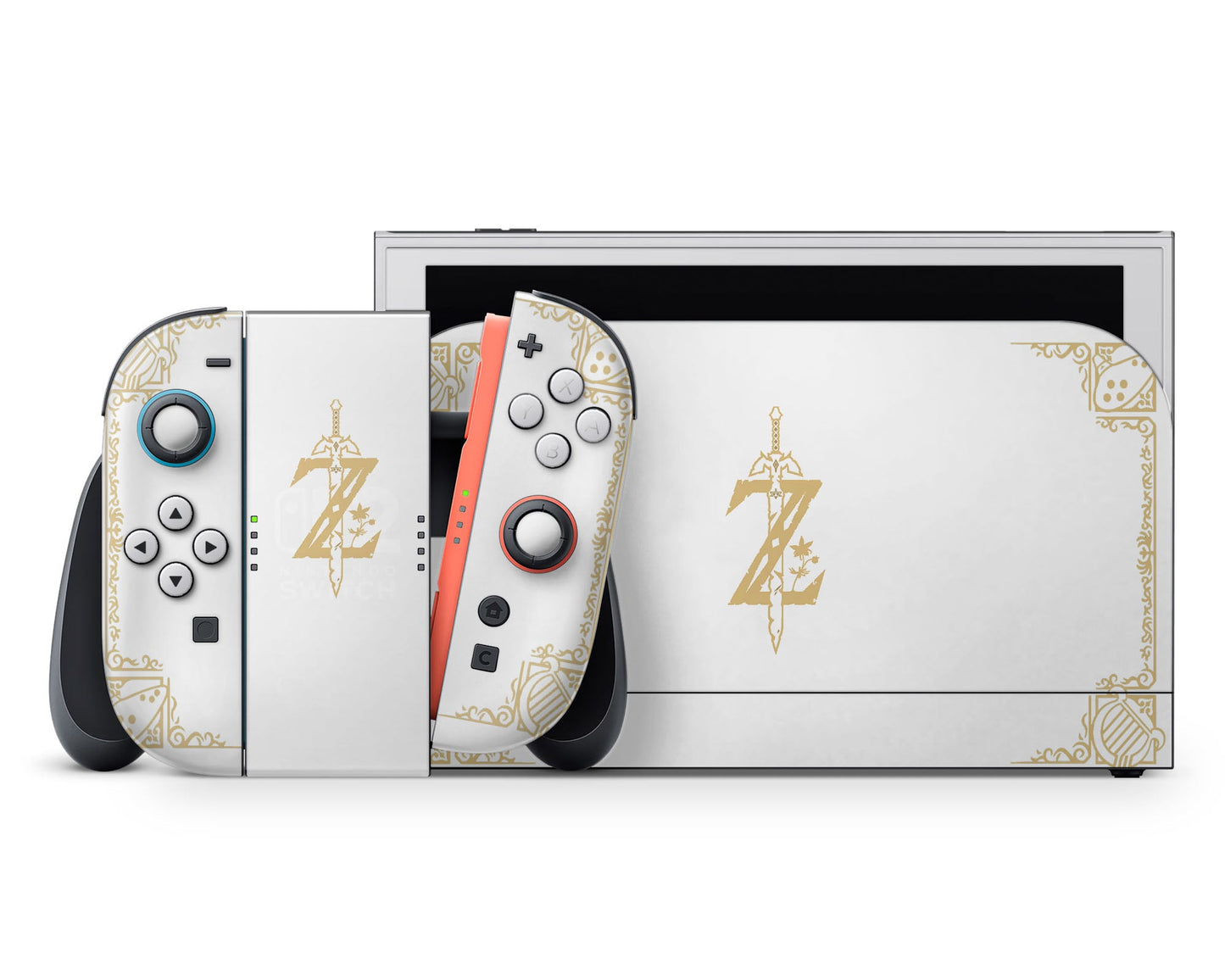 Lux Skins Nintendo Switch 2 Legend of Zelda White Gold Full Set +Tempered Glass Skins - Pop culture Zelda Skin