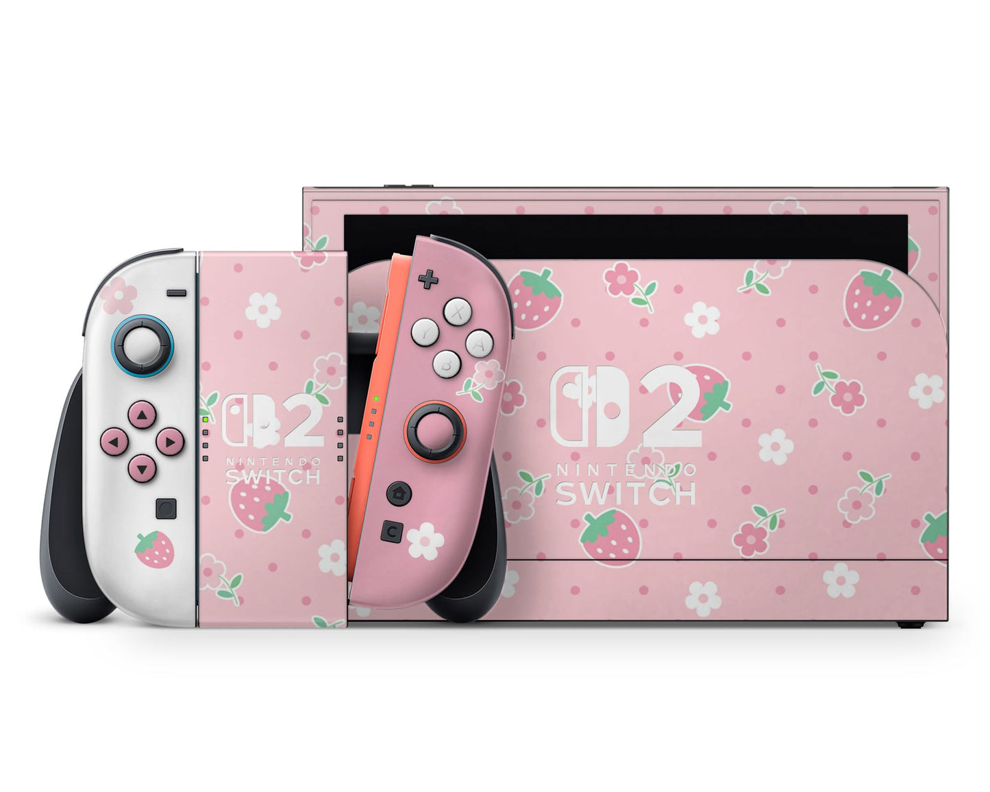 Lux Skins Nintendo Switch 2 Kawaii Strawberry Daisy Nintendo logo Skins - Art Floral Skin