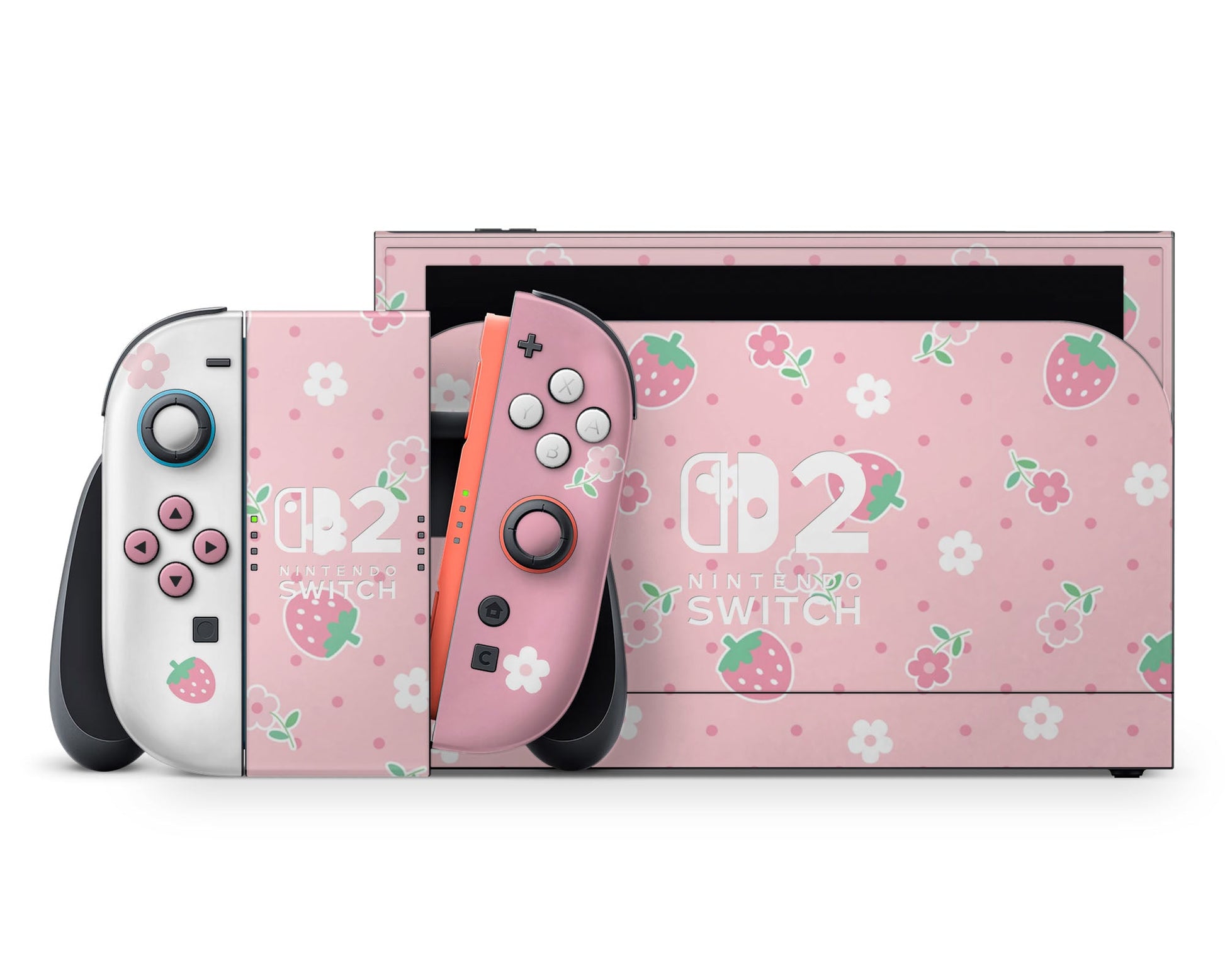 Lux Skins Nintendo Switch 2 Kawaii Strawberry Daisy Nintendo logo Skins - Art Floral Skin