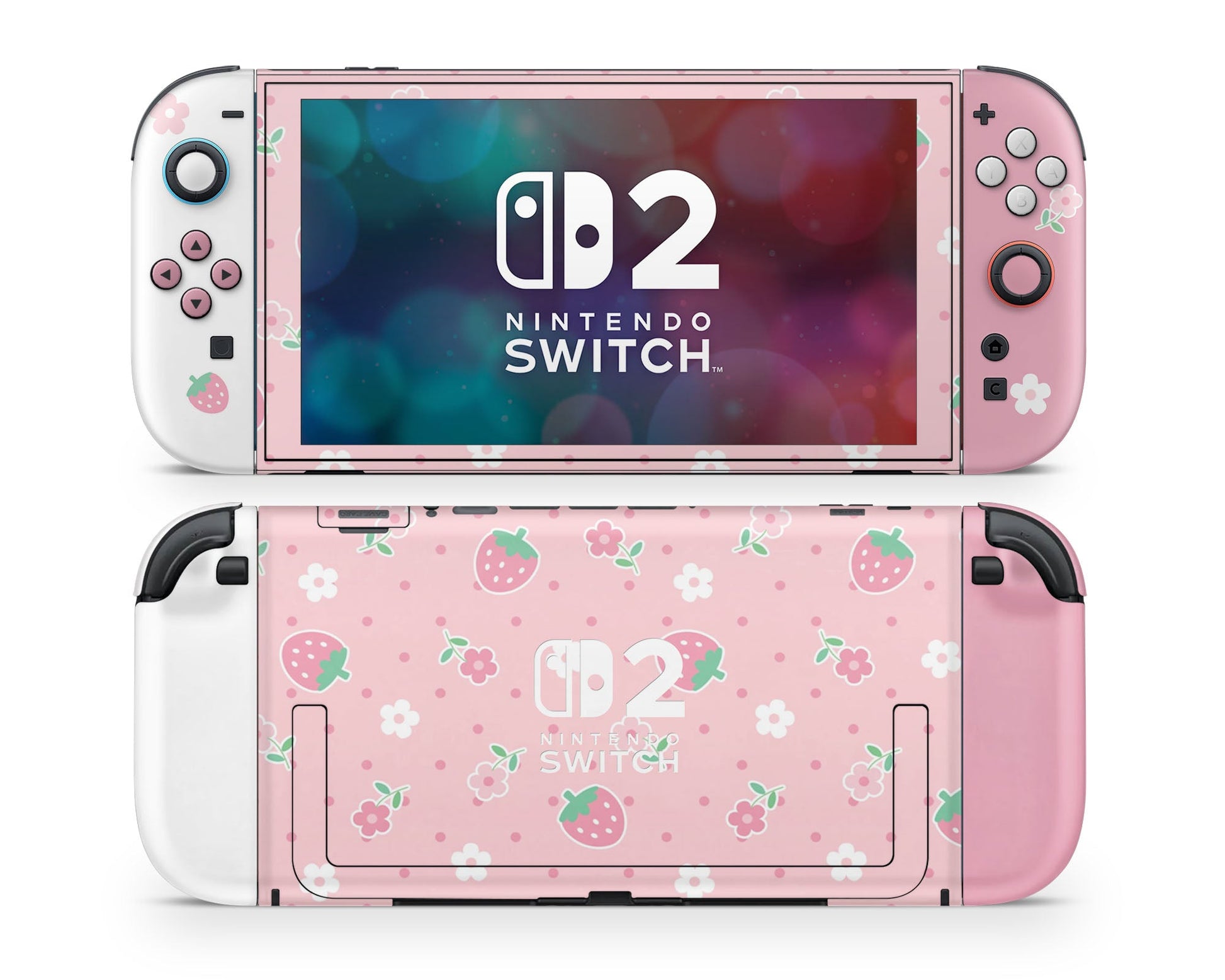 Lux Skins Nintendo Switch 2 Kawaii Strawberry Daisy Nintendo logo Skins - Art Floral Skin