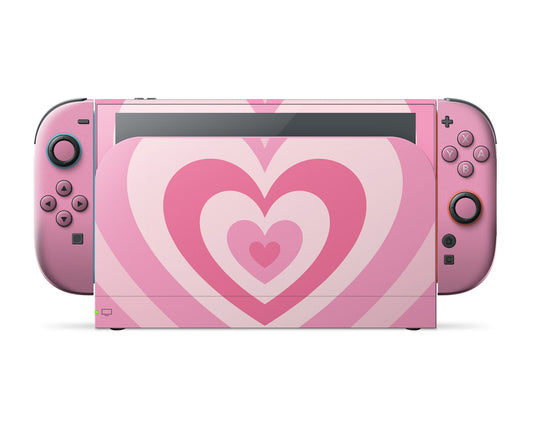 Lux Skins Nintendo Switch 2 Pink Retro Hearts Full Set Skins - Art Solid Colours Skin