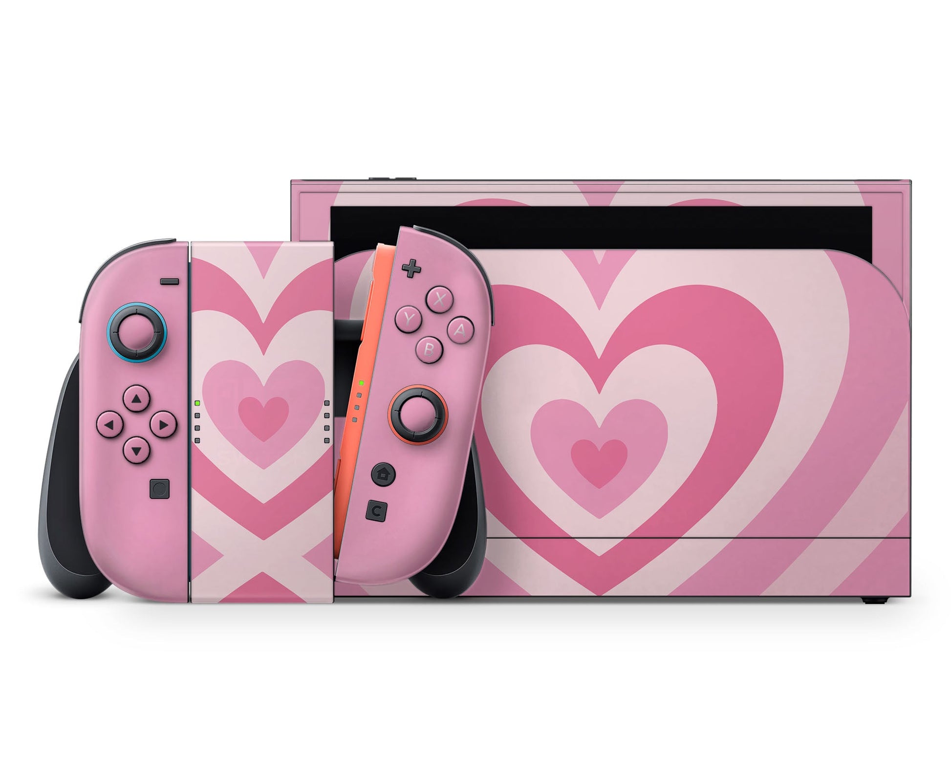 Lux Skins Nintendo Switch 2 Pink Retro Hearts Full Set +Tempered Glass Skins - Art Solid Colours Skin