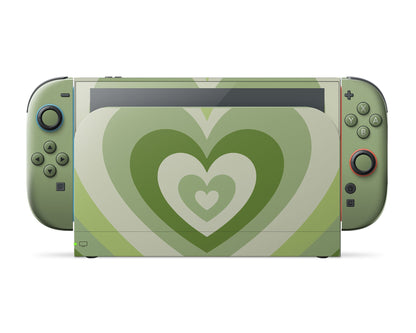 Lux Skins Nintendo Switch 2 Matcha Retro Hearts Full Set Skins - Art Solid Colours Skin