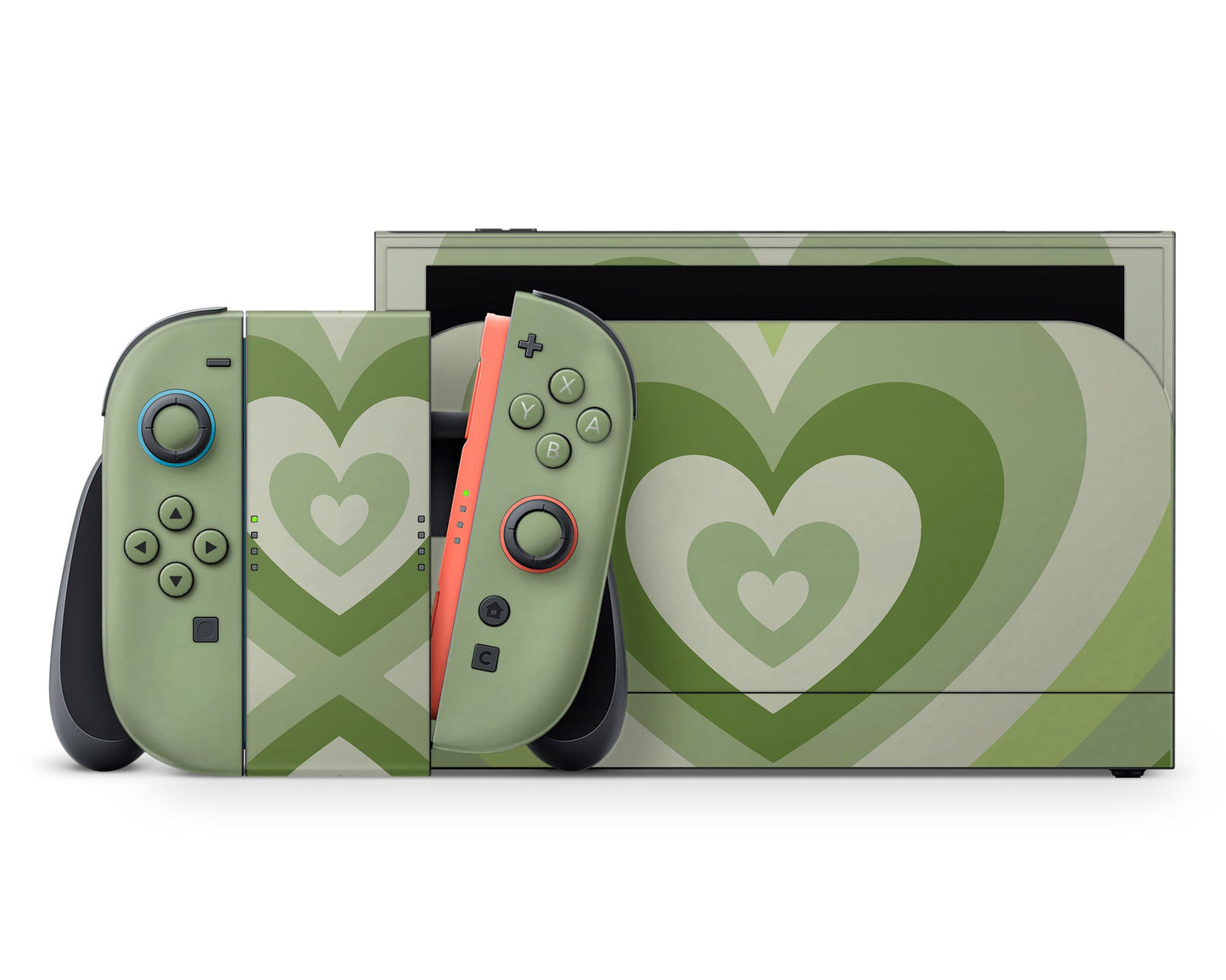 Lux Skins Nintendo Switch 2 Matcha Retro Hearts Full Set +Tempered Glass Skins - Art Solid Colours Skin
