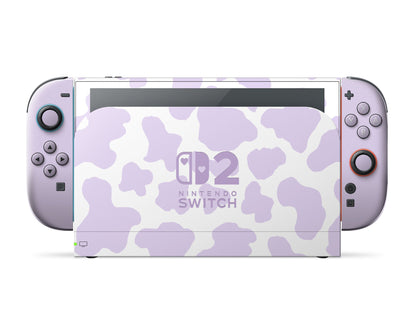 Lux Skins Nintendo Switch 2 Purple Cow Print Hearts logo Skins - Art Animals Skin
