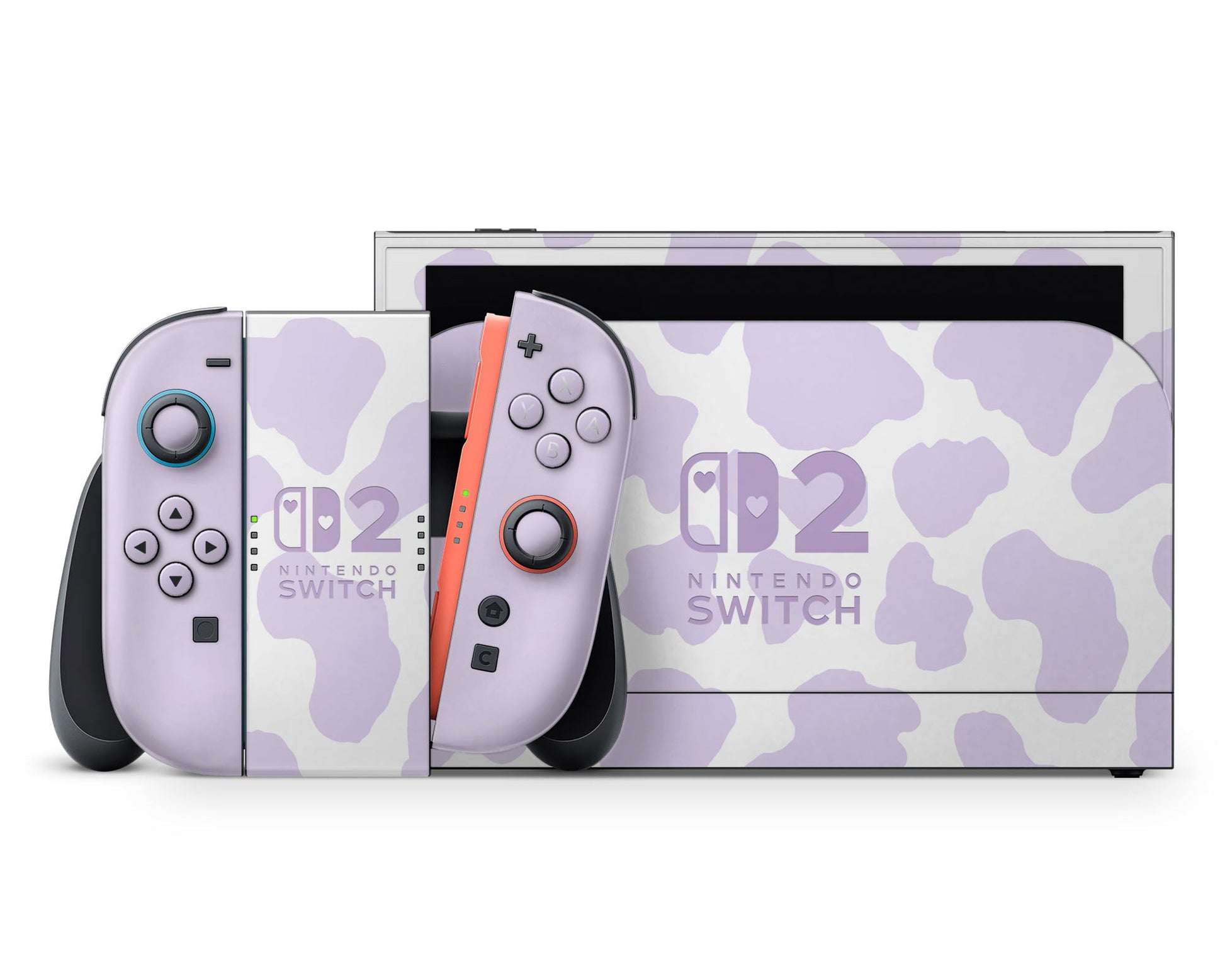 Lux Skins Nintendo Switch 2 Purple Cow Print Hearts logo Skins - Art Animals Skin