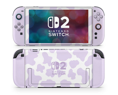 Lux Skins Nintendo Switch 2 Purple Cow Print Hearts logo Skins - Art Animals Skin