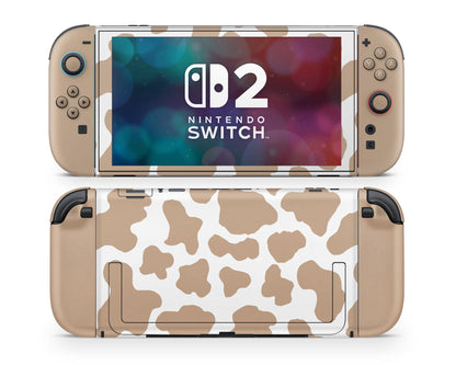Lux Skins Nintendo Switch 2 Coffee Latte Cow Print Classic no logo Skins - Art Animals Skin