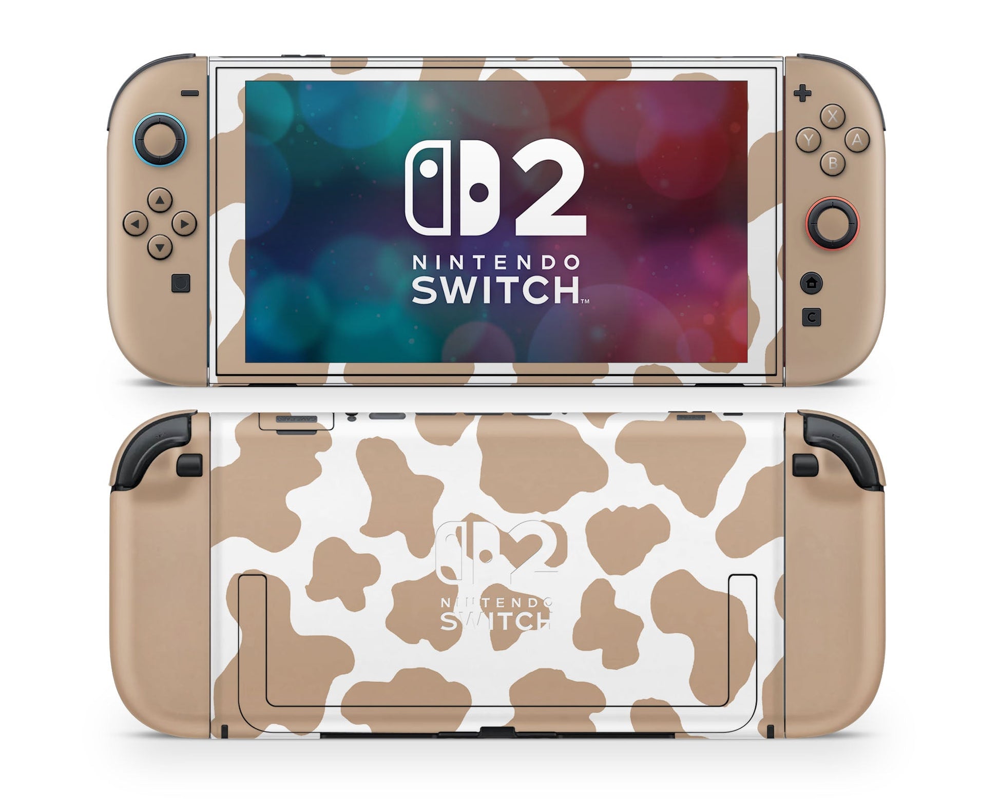 Lux Skins Nintendo Switch 2 Coffee Latte Cow Print Nintendo logo Skins - Art Animals Skin