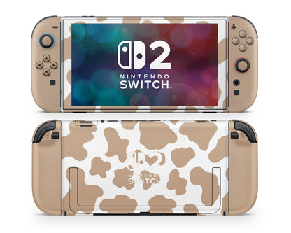 Lux Skins Nintendo Switch 2 Coffee Latte Cow Print Nintendo logo Skins - Art Animals Skin