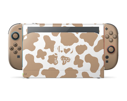Lux Skins Nintendo Switch 2 Coffee Latte Cow Print Hearts logo Skins - Art Animals Skin
