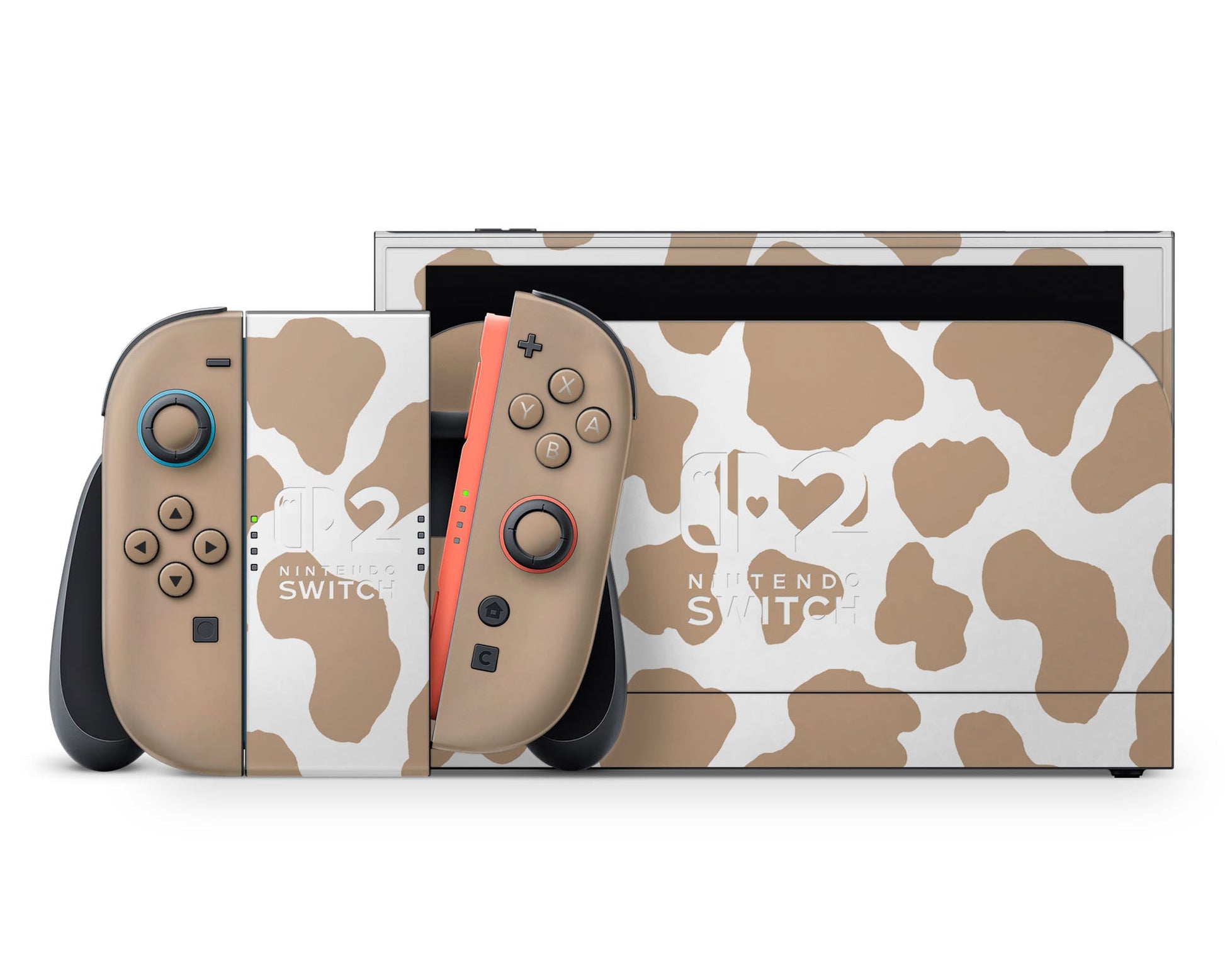 Lux Skins Nintendo Switch 2 Coffee Latte Cow Print Hearts logo Skins - Art Animals Skin