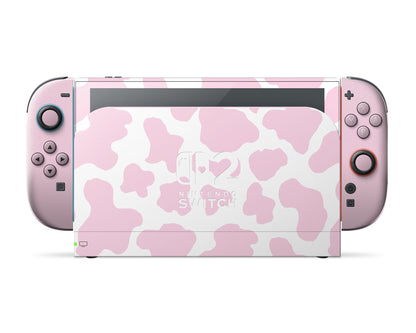 Lux Skins Nintendo Switch 2 Strawberry Milk Cow Print Hearts logo Skins - Art Animals Skin