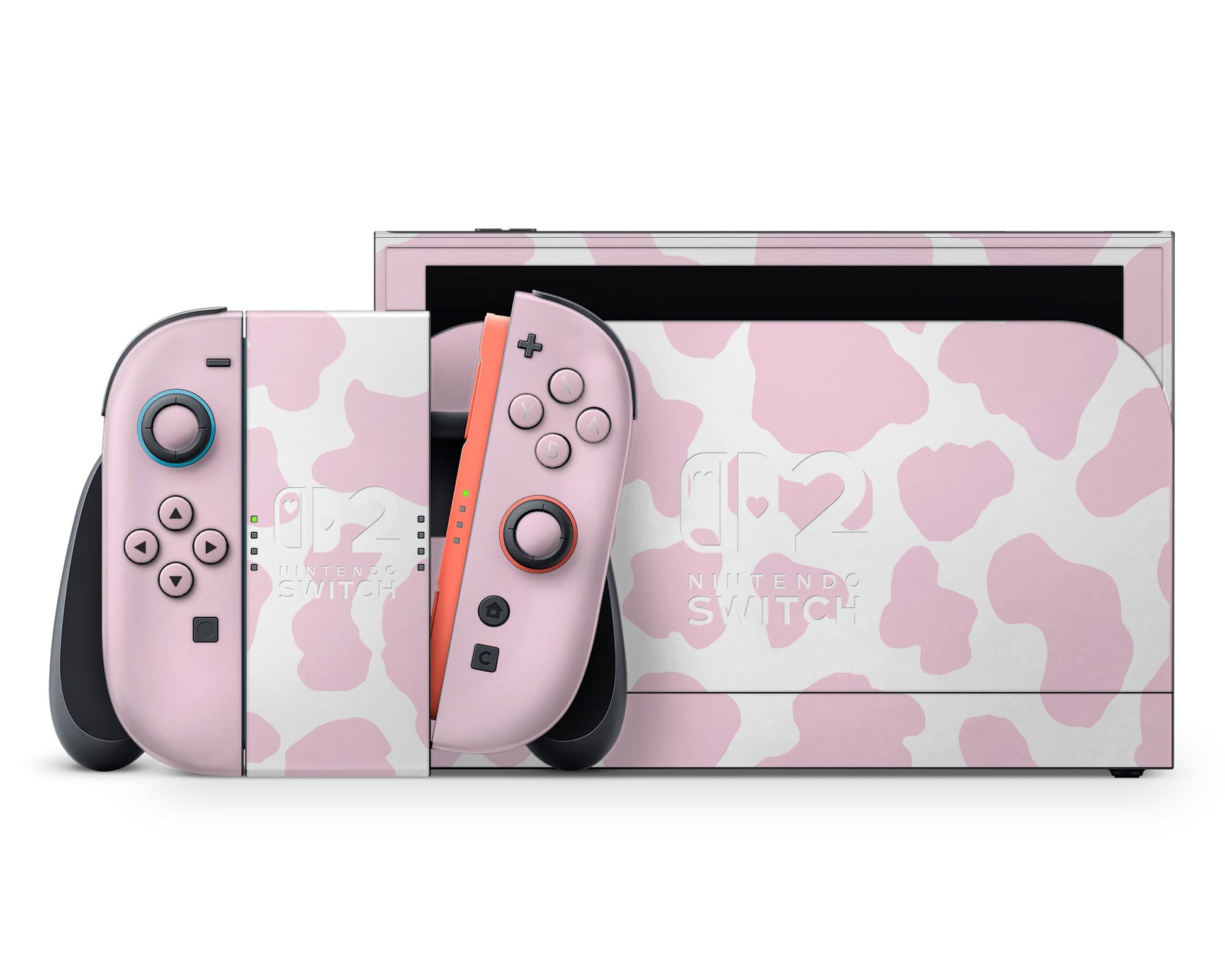 Lux Skins Nintendo Switch 2 Strawberry Milk Cow Print Hearts logo Skins - Art Animals Skin