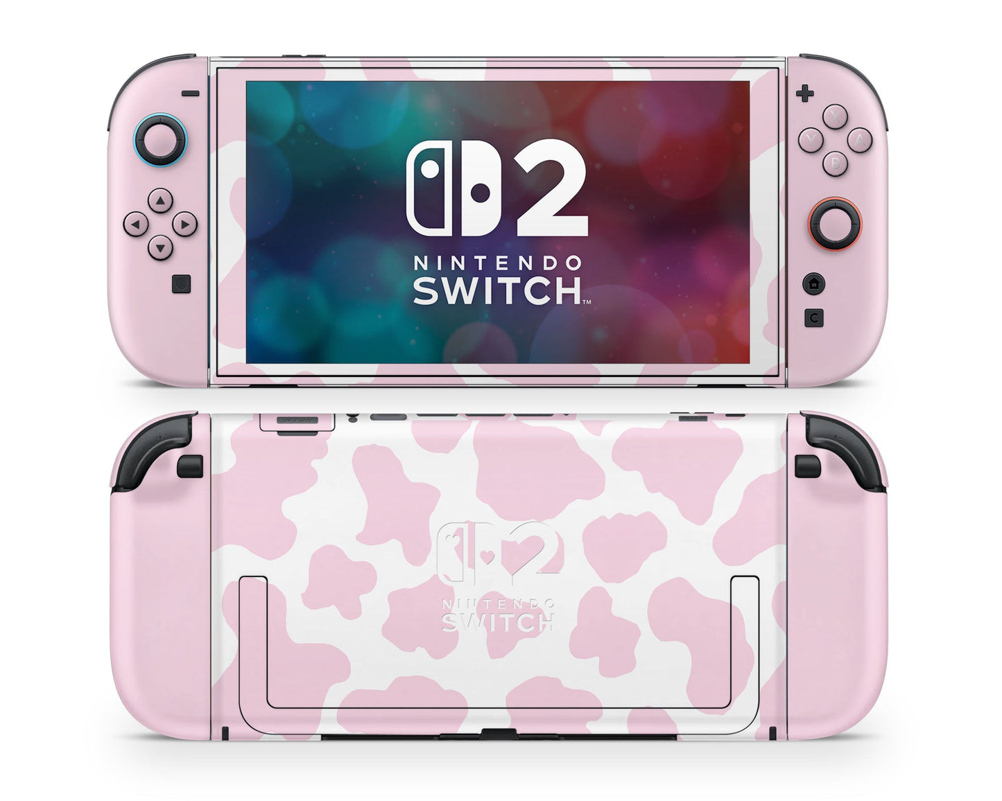 Lux Skins Nintendo Switch 2 Strawberry Milk Cow Print Hearts logo Skins - Art Animals Skin