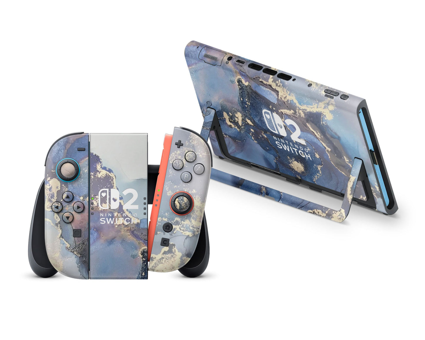 Ethereal Blue Gold Marble Nintendo Switch 2 Skin