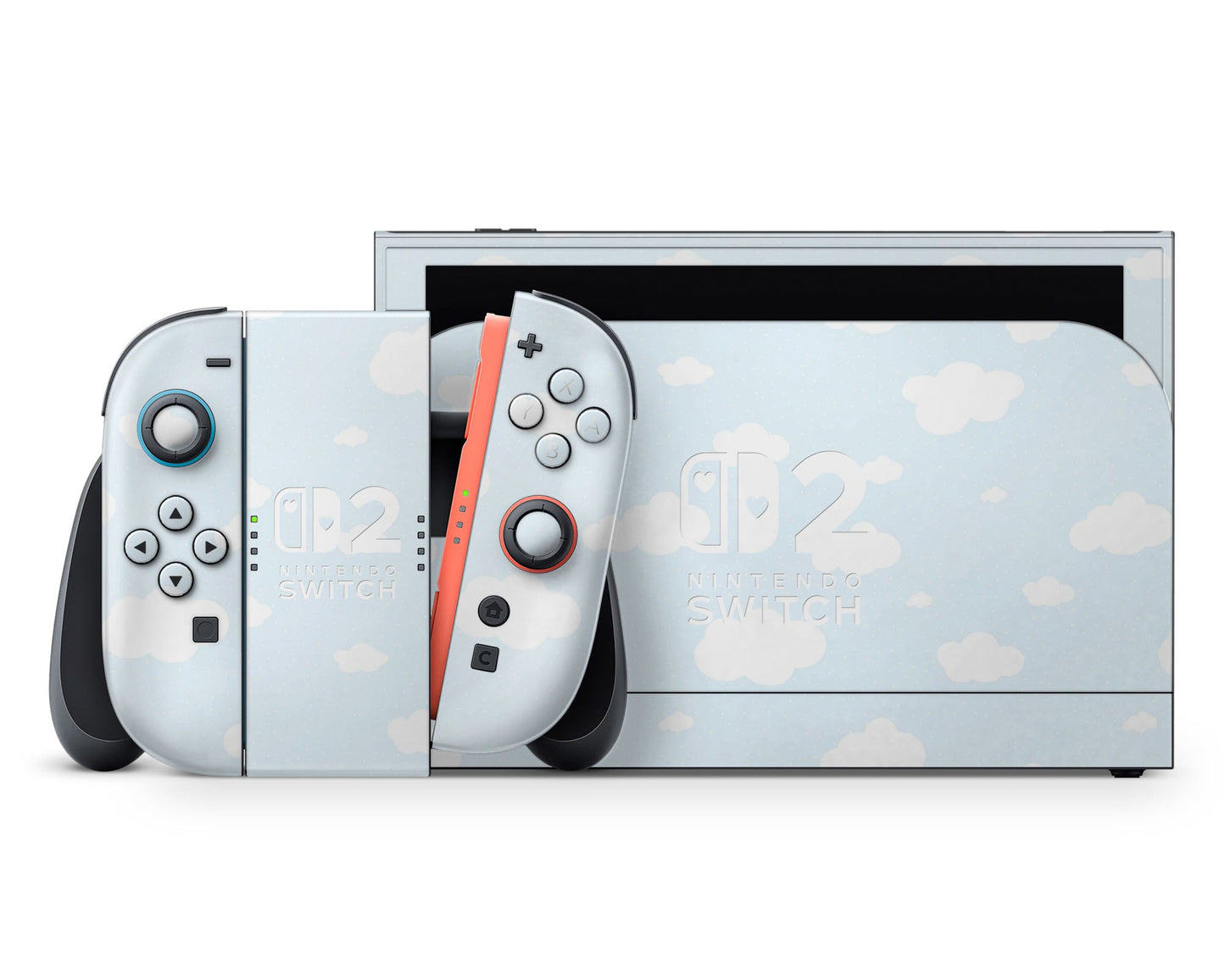 Lux Skins Nintendo Switch 2 Cute Blue Clouds Hearts logo Skins - Art Clouds Skin
