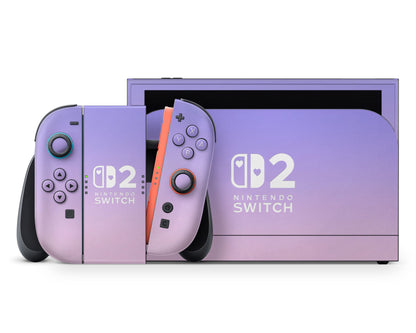 Lux Skins Nintendo Switch 2 Pastel Purple Pink Gradient Hearts logo Skins - Solid Colours Gradient Skin