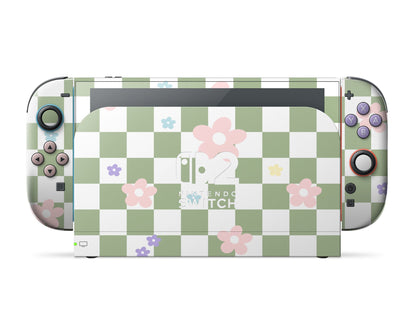 Lux Skins Nintendo Switch 2 Danish Pastel Flower Green Nintendo logo Skins - Art Floral Skin