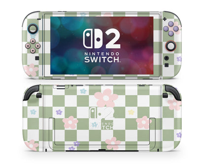 Lux Skins Nintendo Switch 2 Danish Pastel Flower Green Nintendo logo Skins - Art Floral Skin