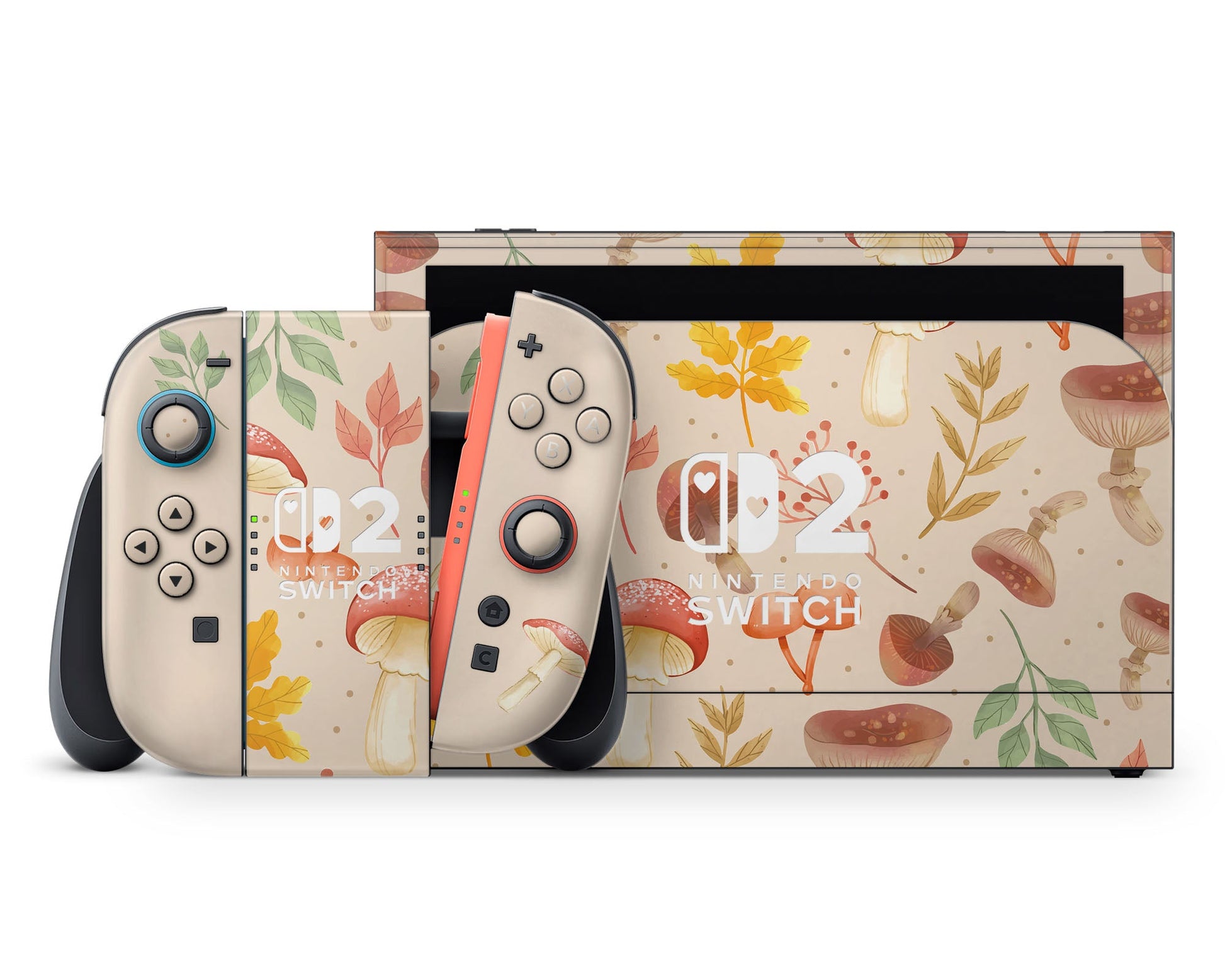 Lux Skins Nintendo Switch 2 Beige Mushroom Forest Hearts logo Skins - Art Floral Skin