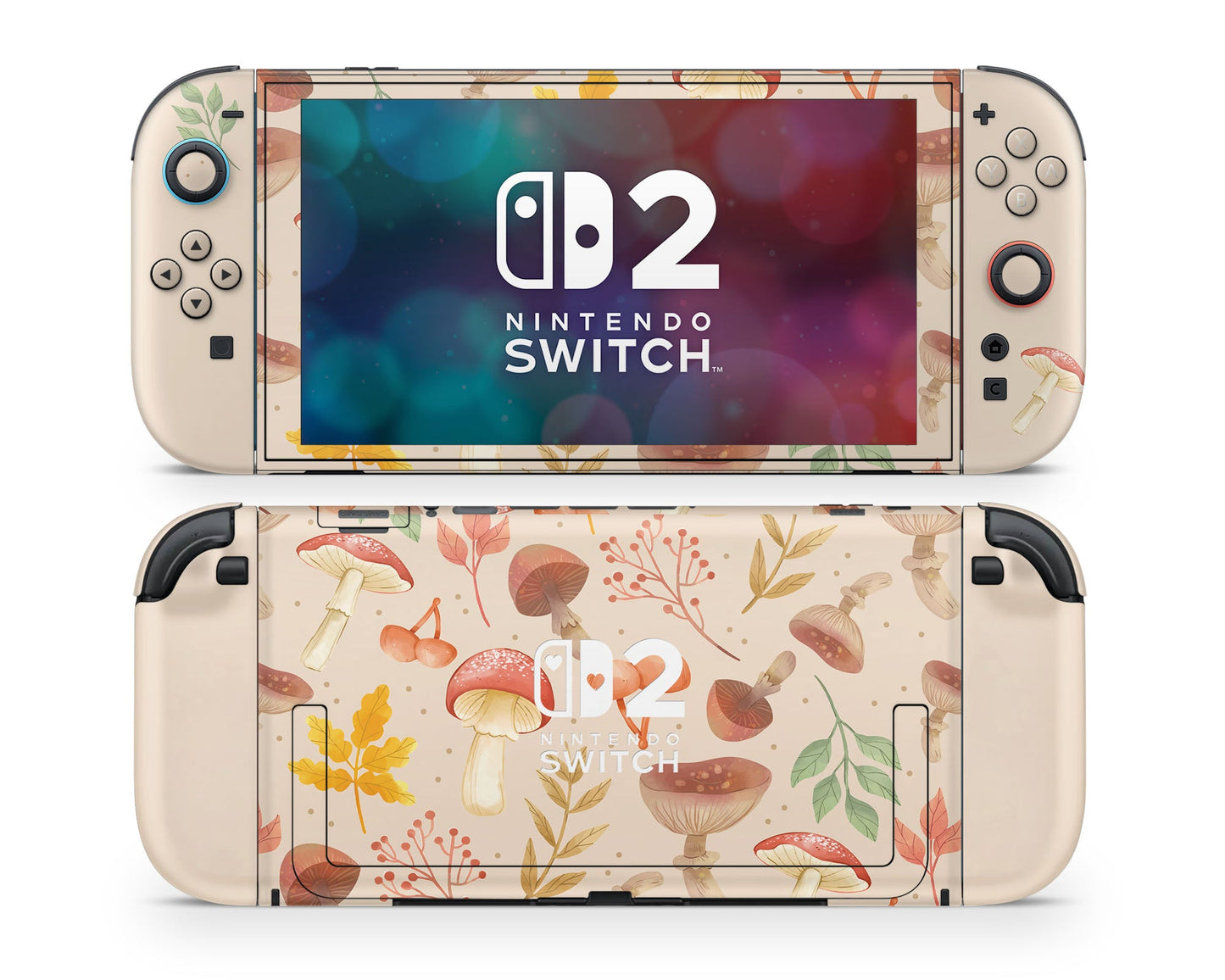 Lux Skins Nintendo Switch 2 Beige Mushroom Forest Hearts logo Skins - Art Floral Skin