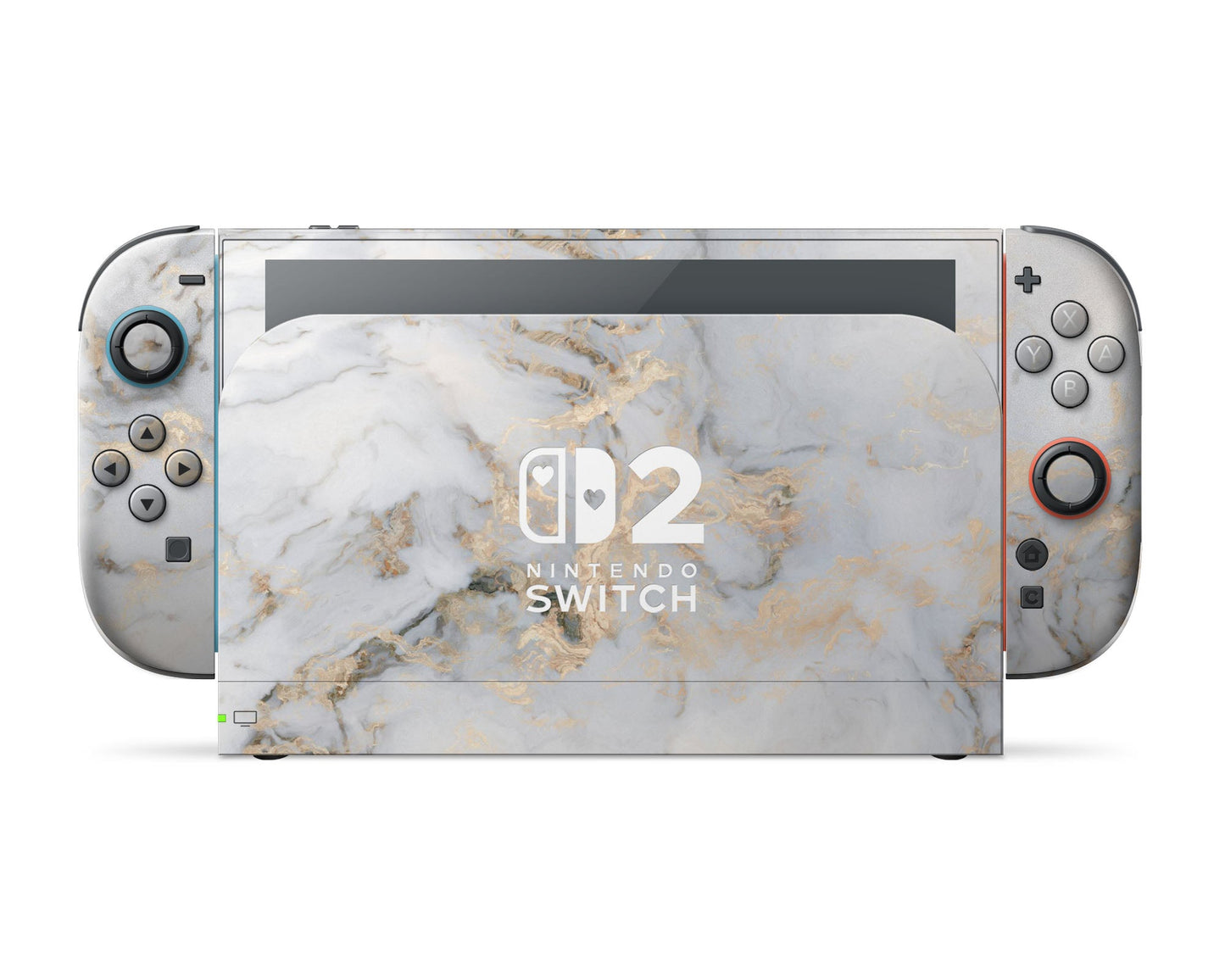 Lux Skins Nintendo Switch 2 Ethereal White Gold Marble (Hearts Logo) Full Set Skins - Pattern Marble Skin