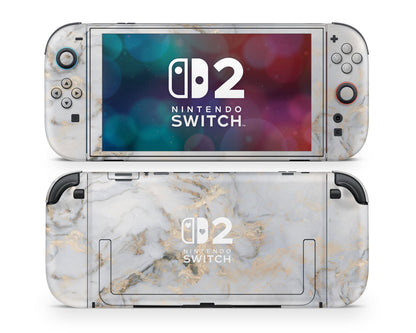 Lux Skins Nintendo Switch 2 Ethereal White Gold Marble Hearts logo Skins - Pattern Marble Skin