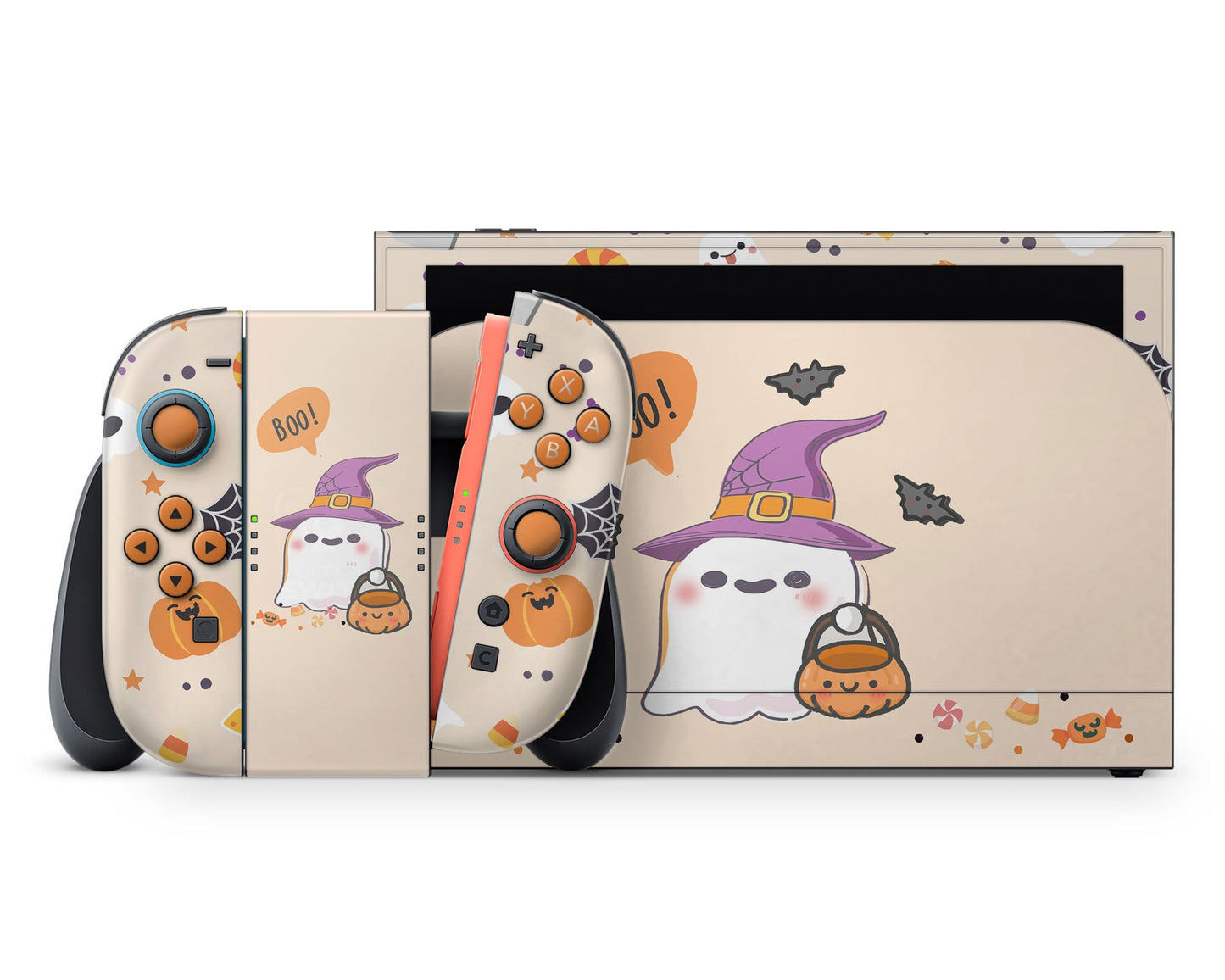 Lux Skins Nintendo Switch 2 Cute Halloween Ghost Full Set +Tempered Glass Skins - Art Animals Skin