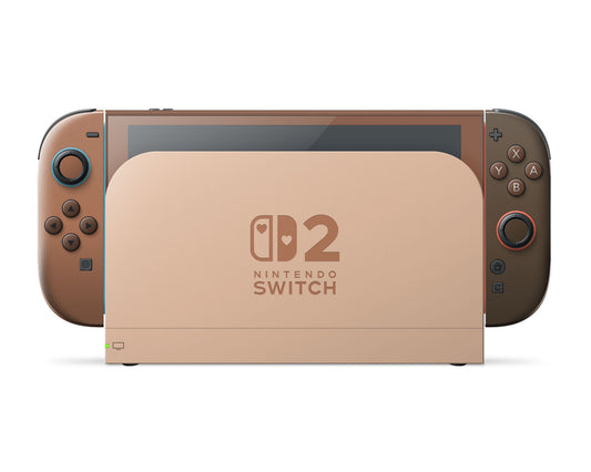 Lux Skins Nintendo Switch 2 Caramel Mocha Hearts logo Skins - Solid Colours Colour Blocking Skin