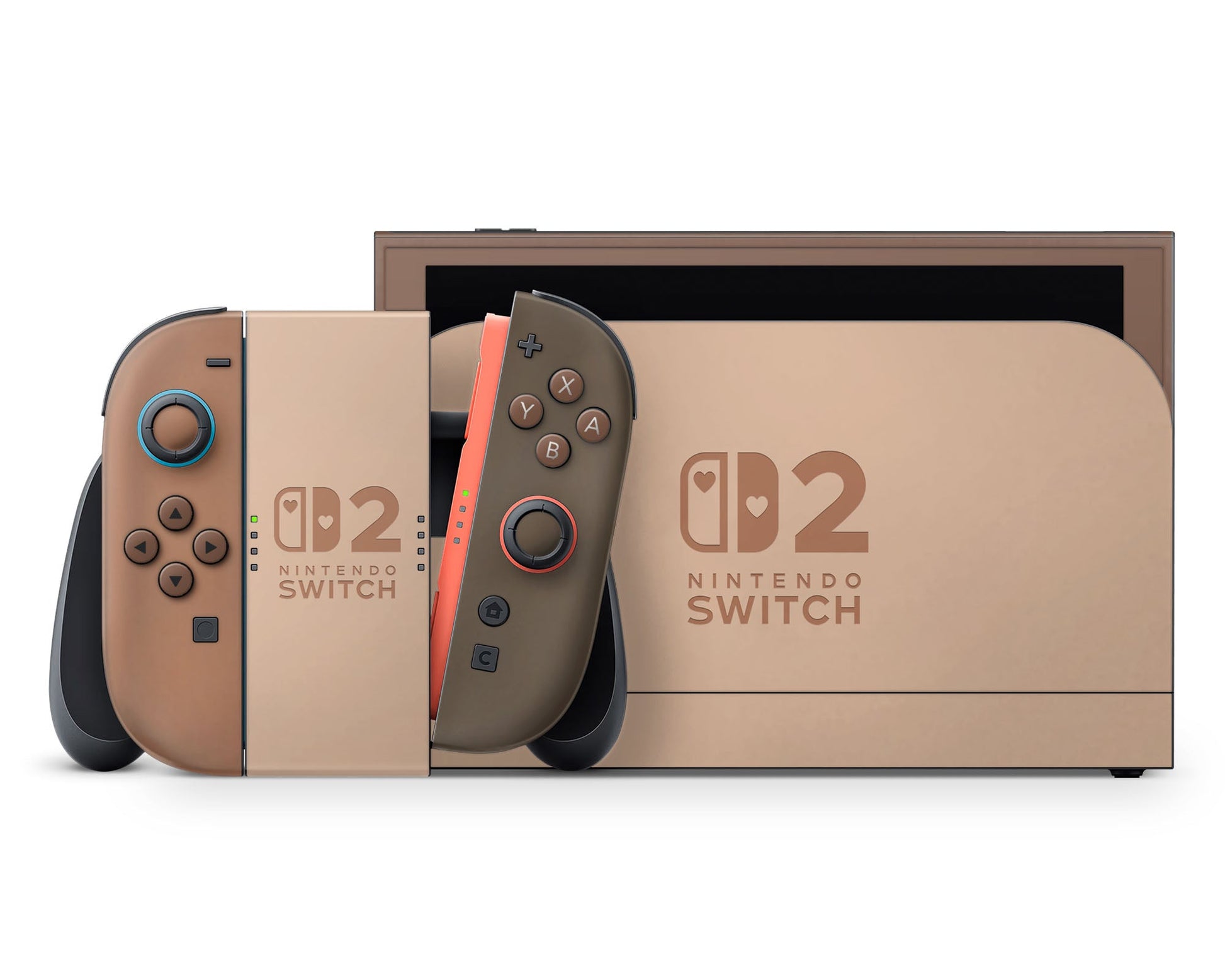 Lux Skins Nintendo Switch 2 Caramel Mocha Hearts logo Skins - Solid Colours Colour Blocking Skin