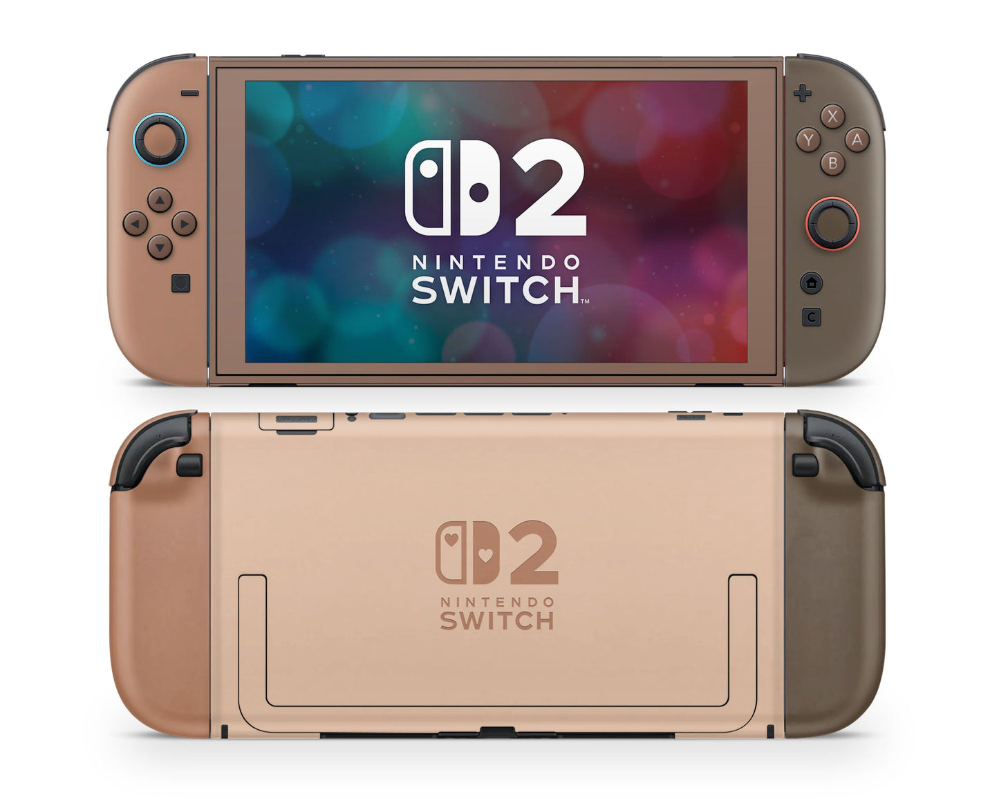 Lux Skins Nintendo Switch 2 Caramel Mocha Hearts logo Skins - Solid Colours Colour Blocking Skin