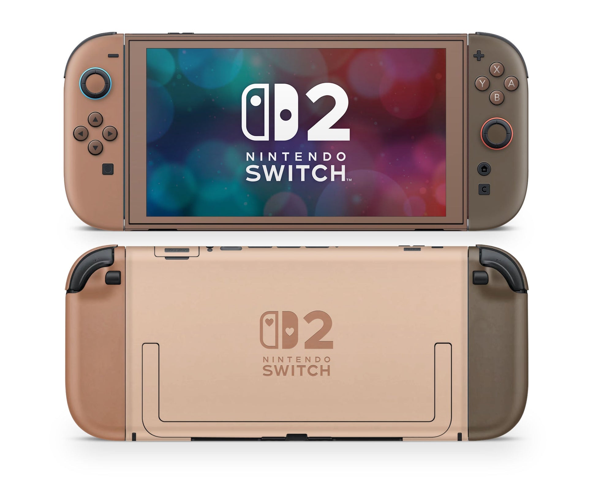 Lux Skins Nintendo Switch 2 Caramel Mocha Hearts logo Skins - Solid Colours Colour Blocking Skin
