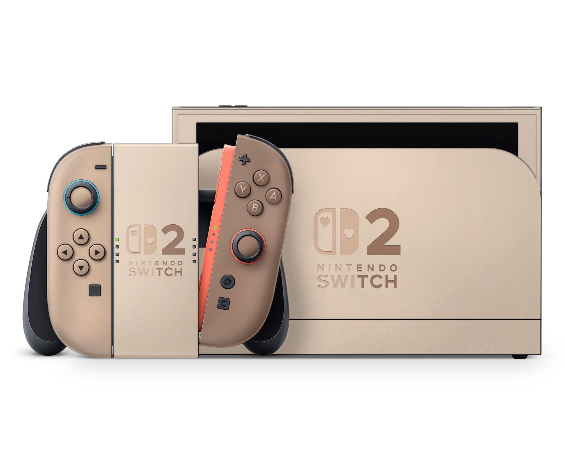 Lux Skins Nintendo Switch 2 Iced Latte Hearts logo Skins - Solid Colours Colour Blocking Skin