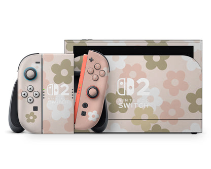 Lux Skins Nintendo Switch 2 Retro Parisian Pink Floral Nintendo logo Skins - Art FLoral Skin