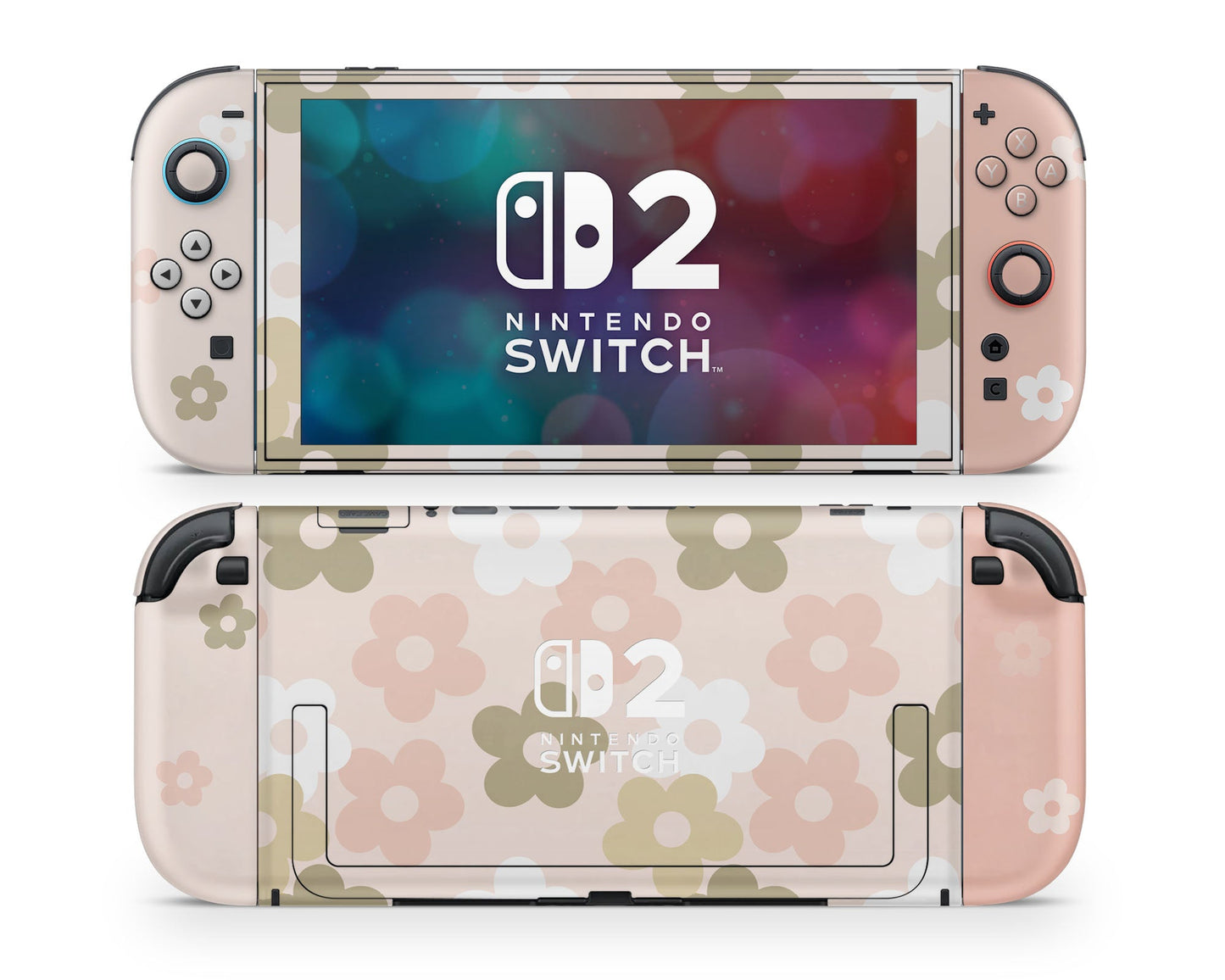 Lux Skins Nintendo Switch 2 Retro Parisian Pink Floral Nintendo logo Skins - Art FLoral Skin