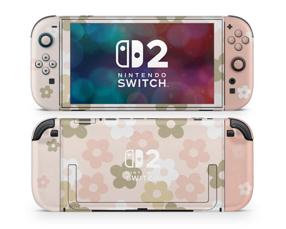 Lux Skins Nintendo Switch 2 Retro Parisian Pink Floral Hearts logo Skins - Art FLoral Skin