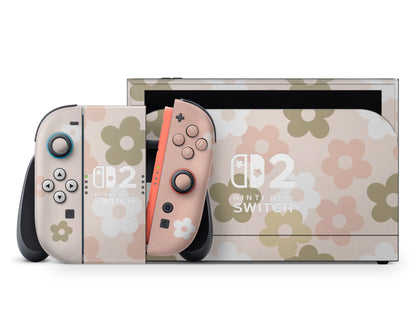 Lux Skins Nintendo Switch 2 Retro Parisian Pink Floral Flower logo Skins - Art FLoral Skin