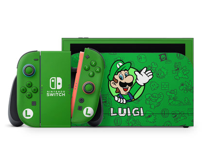 Lux Skins Nintendo Switch 2 Luigi Minimalist Full Set +Tempered Glass Skins - Pop Culture Mario Skin
