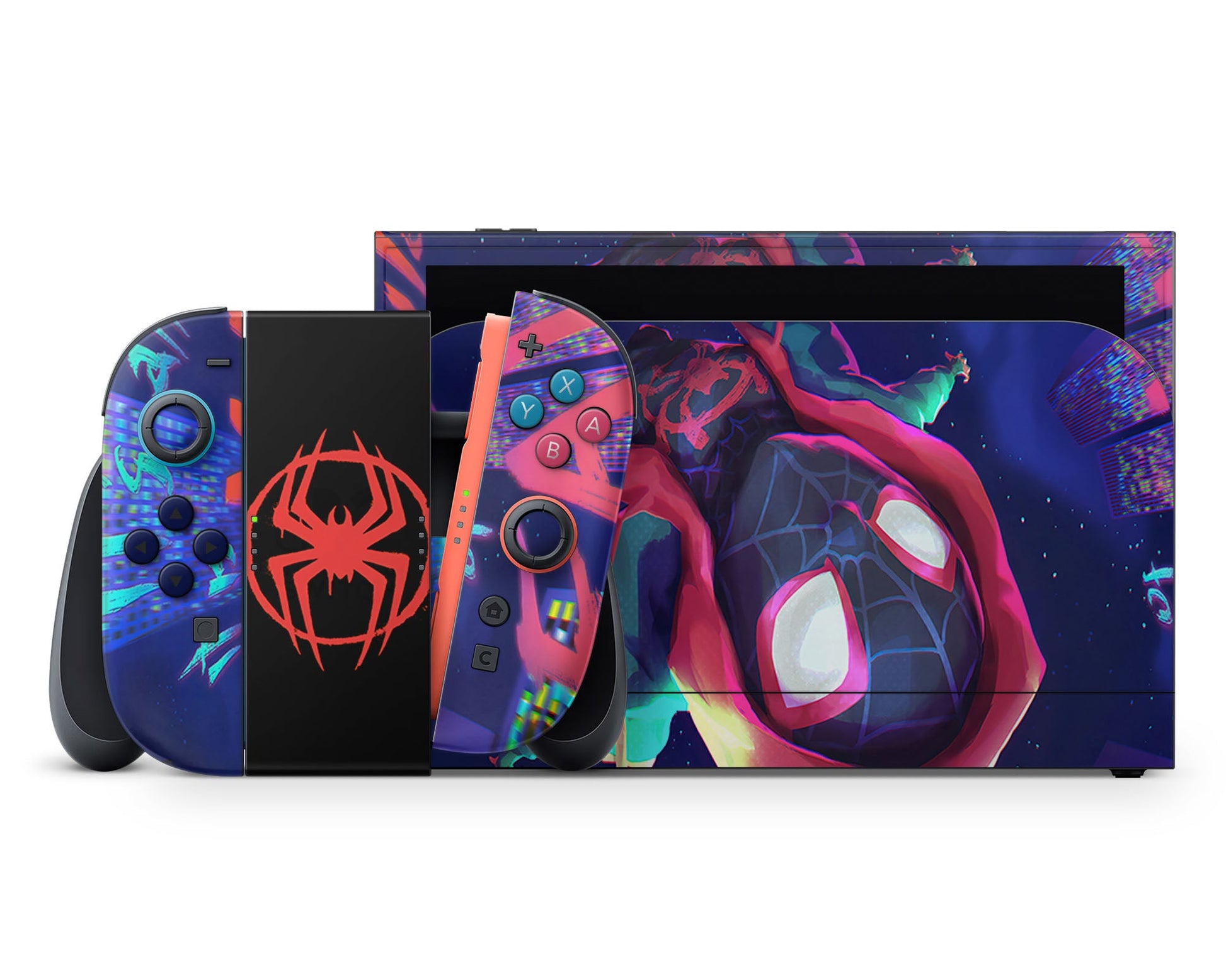 Lux Skins Nintendo Switch 2 Spiderman Spiderverse Miles Morales Full Set +Tempered Glass Skins - Pop culture Spiderman Skin
