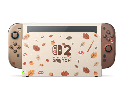 Lux Skins Nintendo Switch 2 Cute Mushroom Leaves Nintendo logo Skins - Art Floral Skin