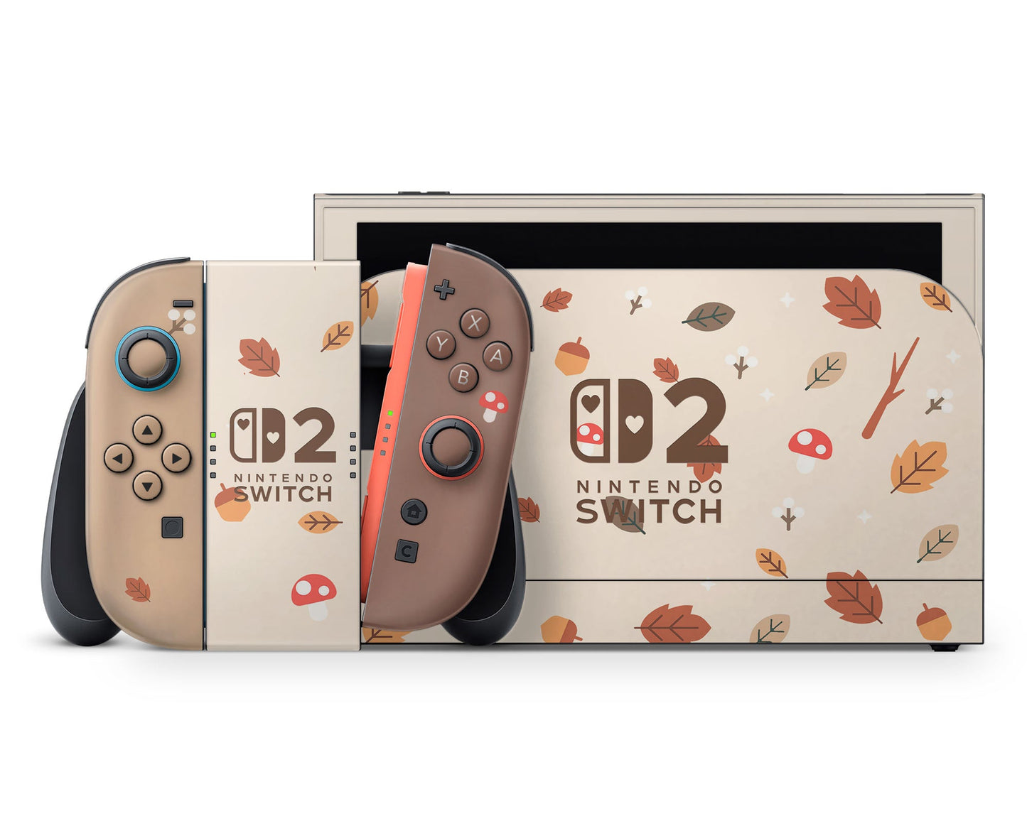 Lux Skins Nintendo Switch 2 Cute Mushroom Leaves Hearts logo Skins - Art Floral Skin