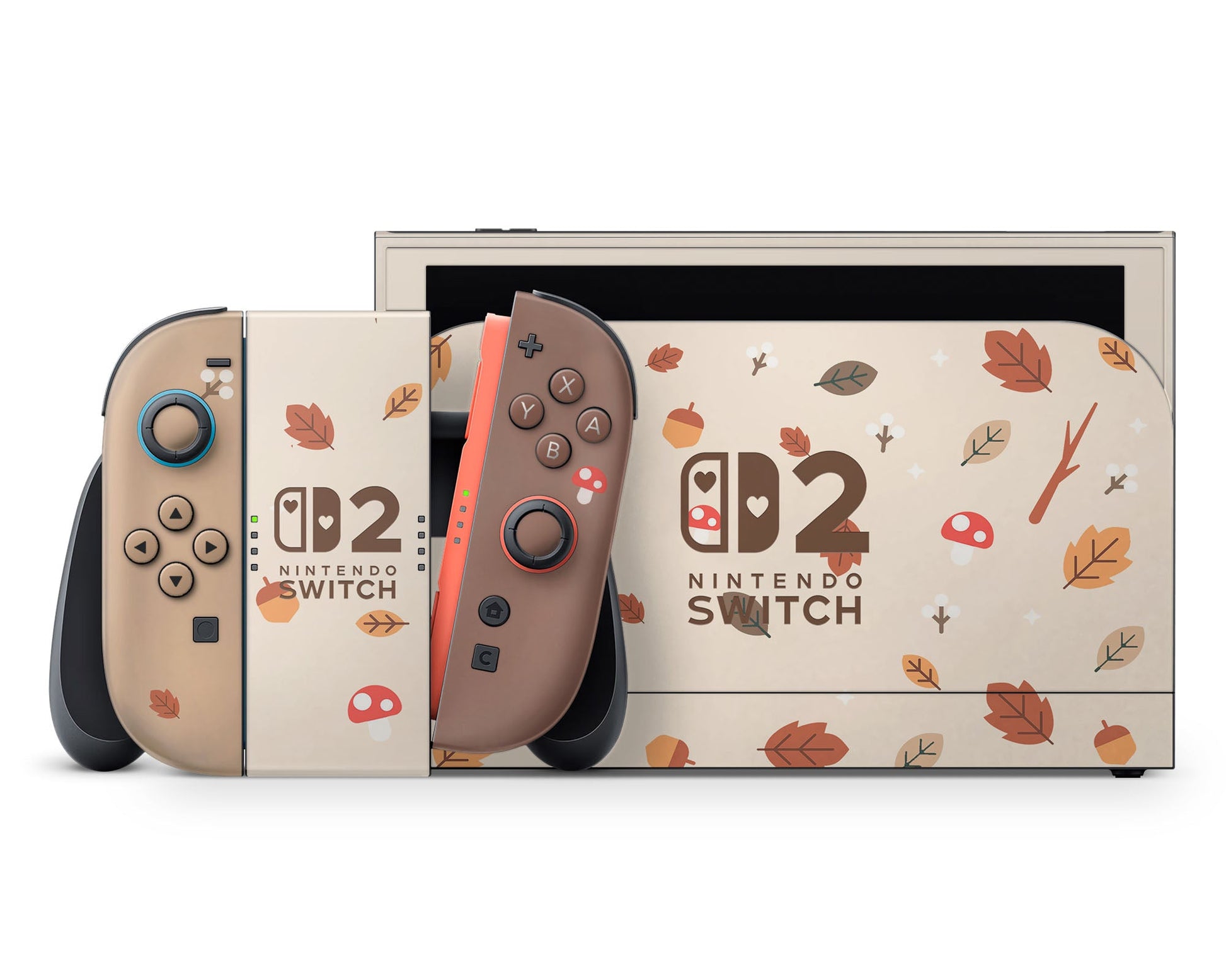 Lux Skins Nintendo Switch 2 Cute Mushroom Leaves Hearts logo Skins - Art Floral Skin