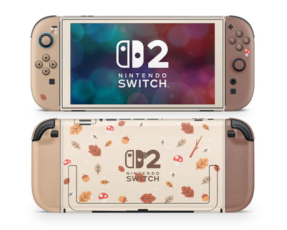 Lux Skins Nintendo Switch 2 Cute Mushroom Leaves Hearts logo Skins - Art Floral Skin