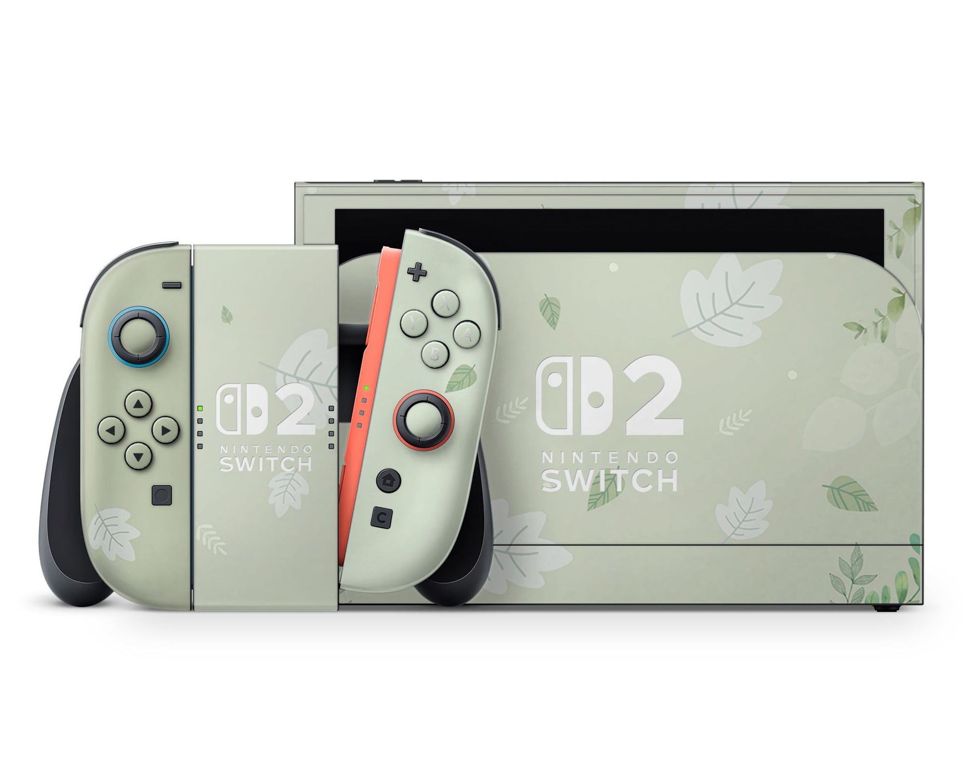 Lux Skins Nintendo Switch 2 Matcha Leaves Nintendo logo Skins - Art Floral Skin