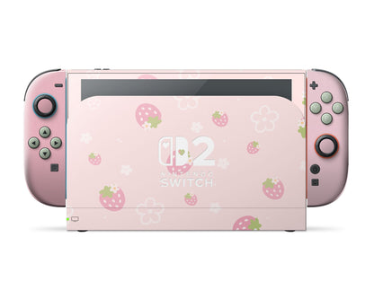 Lux Skins Nintendo Switch 2 Sweet Strawberry Pink Hearts logo Skins - Pattern Fruits Skin