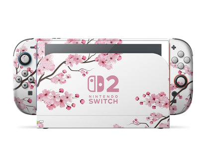 Lux Skins Nintendo Switch 2 White Cherry Blossom Nintendo logo Skins - Art Floral Skin
